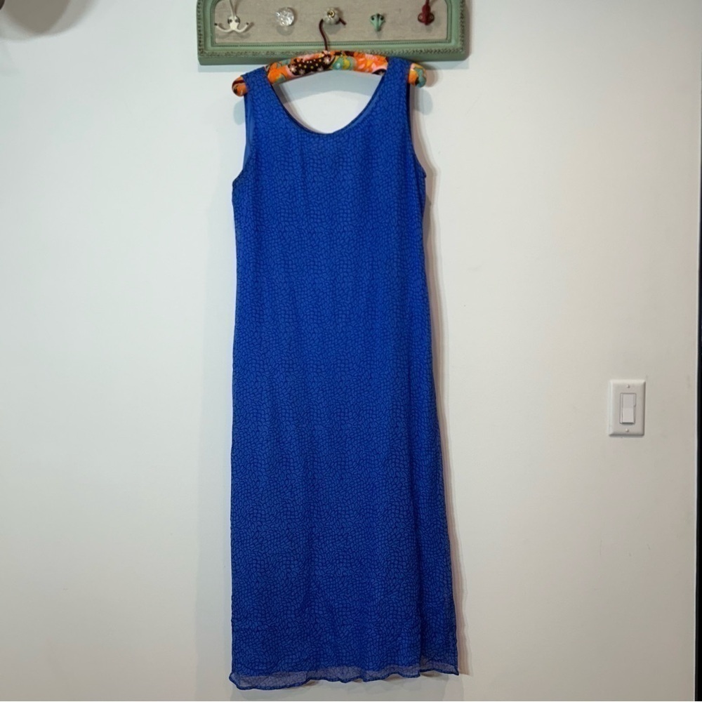 Vintage Robbie Bee blue silk all over circle print slip on maxi dress women’s